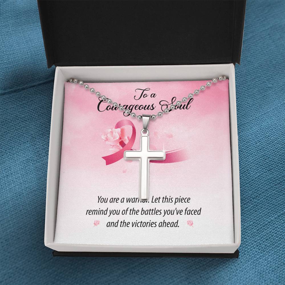 To a Courageous Soul - Cross Necklace - Breast Cancer Awareness