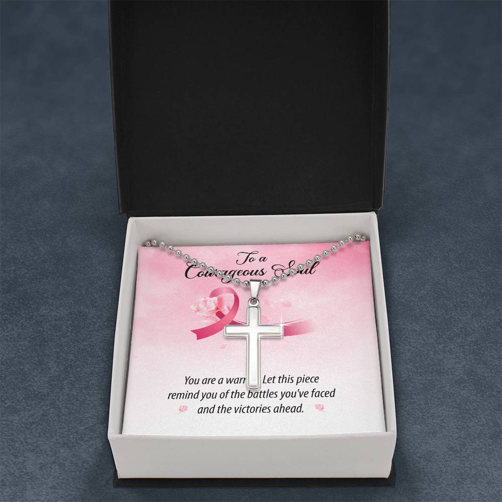 To a Courageous Soul - Cross Necklace - Breast Cancer Awareness