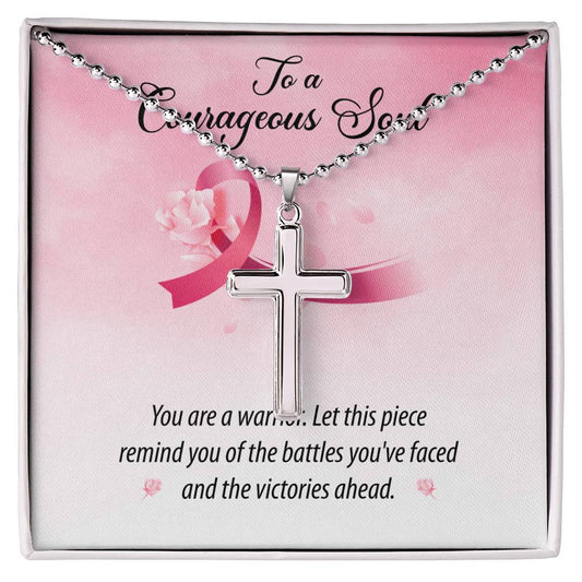 To a Courageous Soul - Cross Necklace - Breast Cancer Awareness