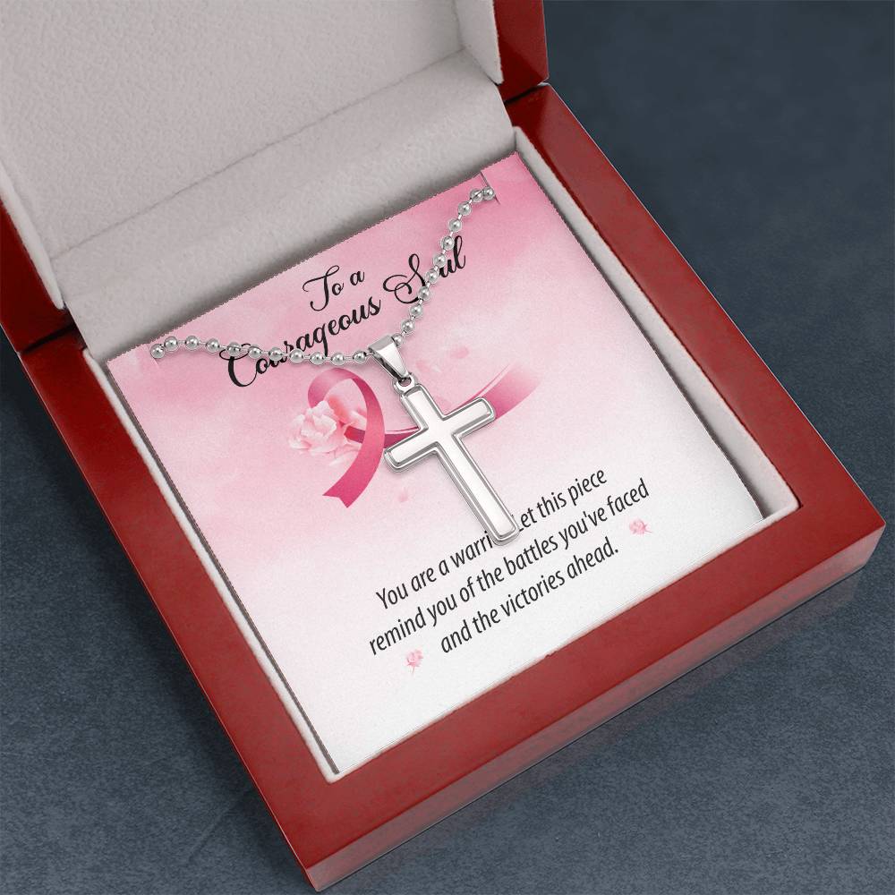 To a Courageous Soul - Cross Necklace - Breast Cancer Awareness