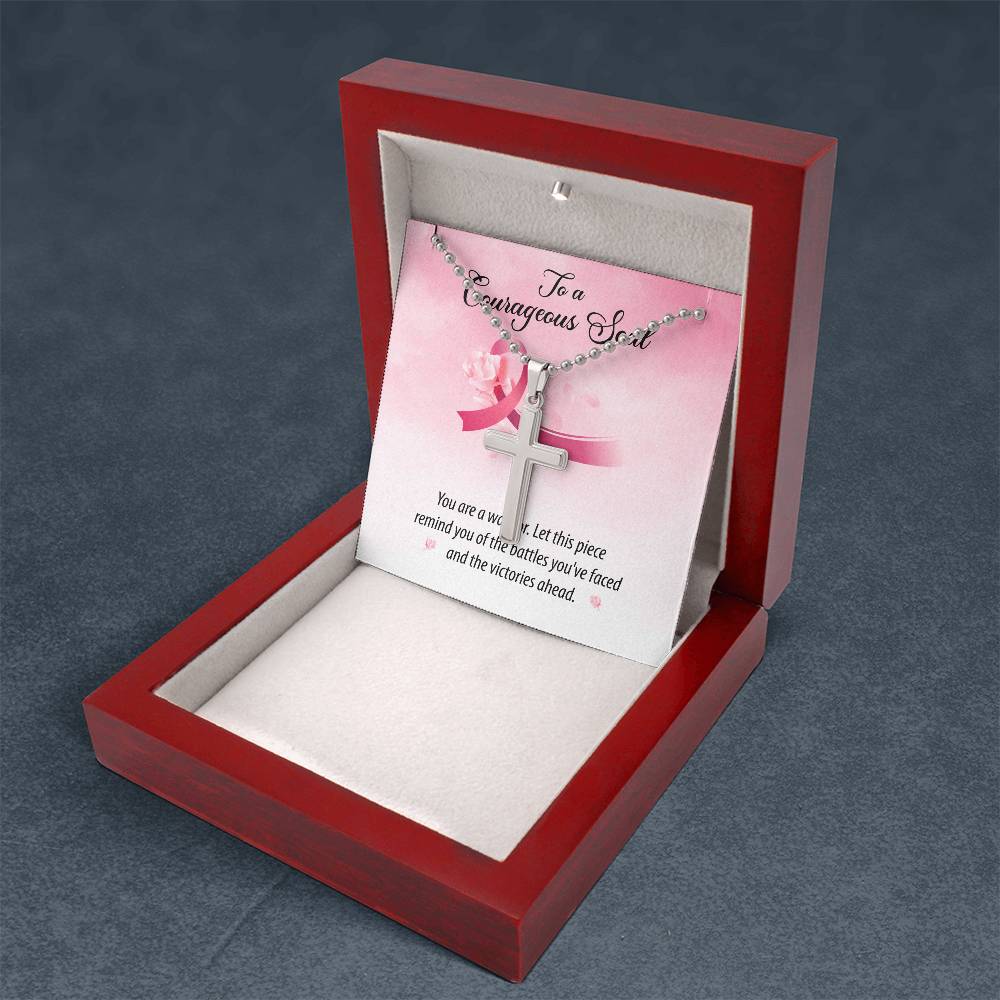 To a Courageous Soul - Cross Necklace - Breast Cancer Awareness