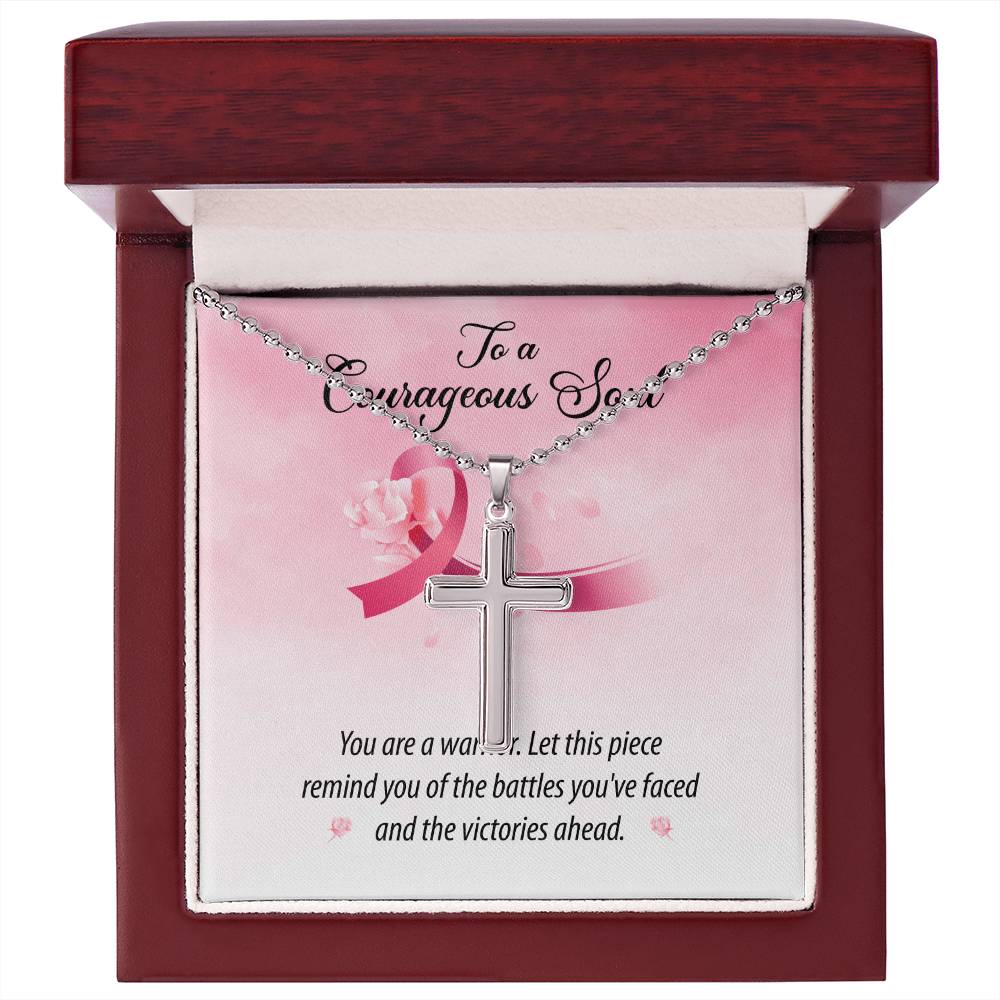 To a Courageous Soul - Cross Necklace - Breast Cancer Awareness