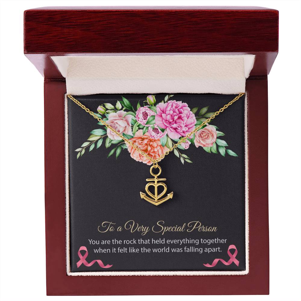 You Are the Rock that Held Everything Together - Breast Cancer Awareness Anchor Necklace