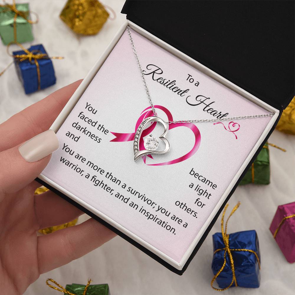 You Faced the Darkness and Became a Light for Others - Breast Cancer Awareness Forever Love Necklace