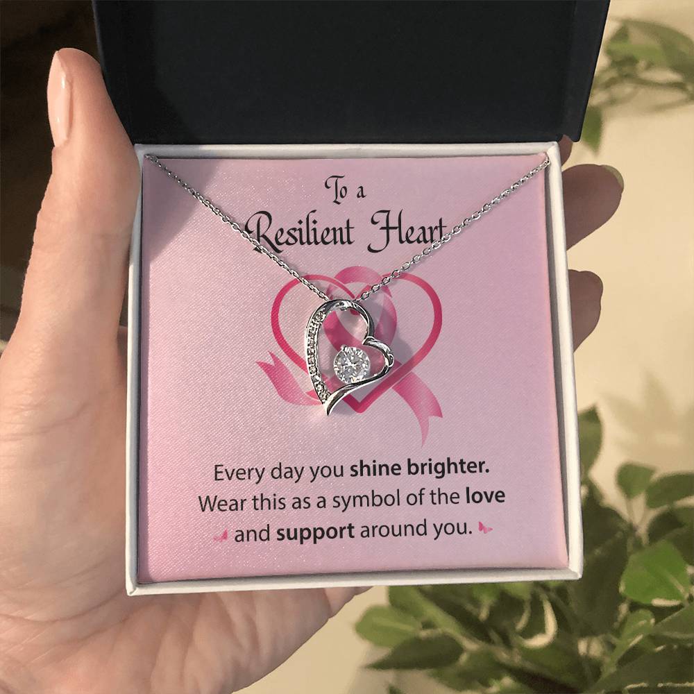 To a Resilient Heart - Alluring Beauty Heart Necklace - Breast Cancer Awareness